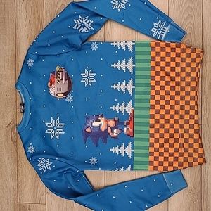 SONIC THE‎ HEDGEHOG Blue Cotton Blend England Mens Small Crewneck Sweater